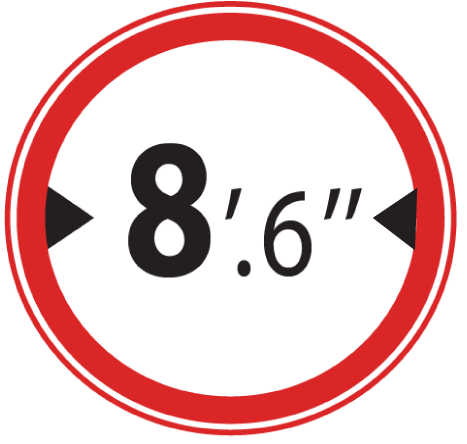 which of the following indicates " VEHICLES MORE THAN 8.6 FEET WIDER ARE PROHIBITED"?
