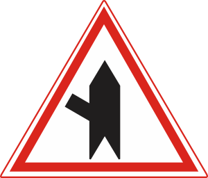 which of the following indicates "SERVICE ROAD COMES OUT  FROM THE LEFT"?