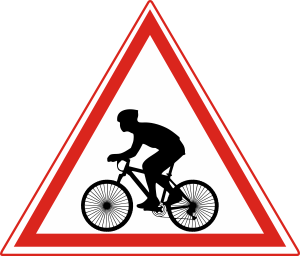 Which of the following indicates Cyclist Road crossing Ahead?